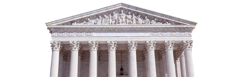 west pediment of the supreme court building with a carving that reads "equal justice for all"