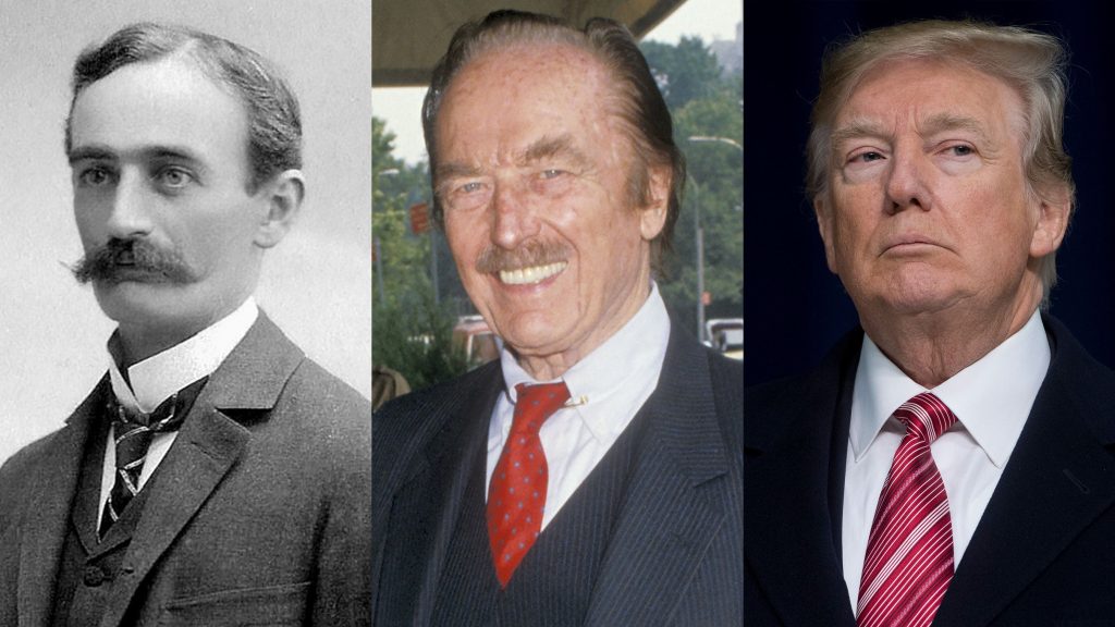 The Trump males. Fredrick Trump Sr., Fred Trump Jr. Donald Trump. all in suits and ties from their prospective eras.